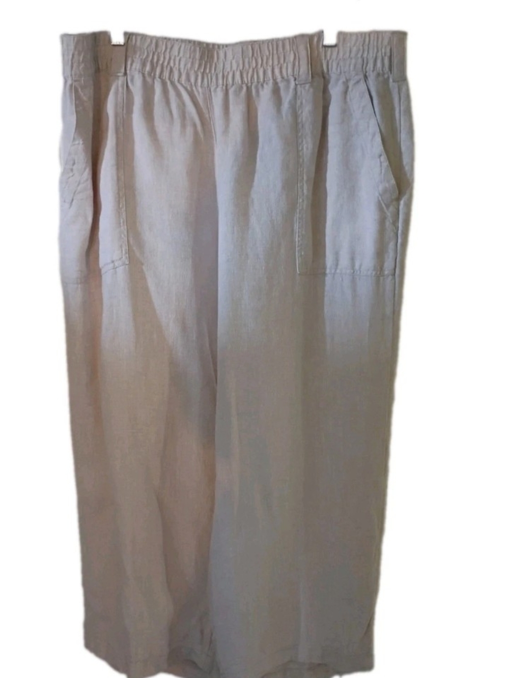 Lands' End Light Beige Elastic-Waist Linen-Blend Wide Leg Pants